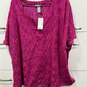 Catherines Vibrant Pink Geometric Blouse